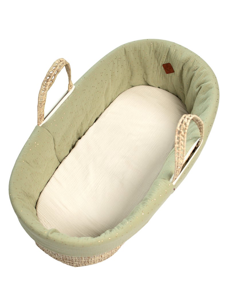 Habillage de couffin en gaze de coton, Pois Dorés SEVIRA KIDS Vert - Kiabi