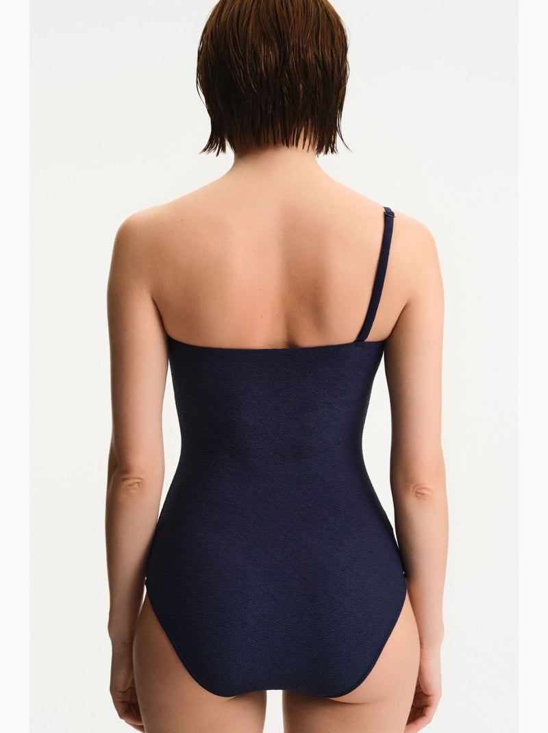 Hailey maillot de bain asymétrique texturé penti Bleu marine - Kiabi