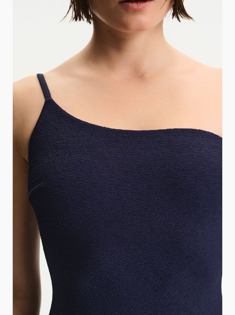 Hailey maillot de bain asymétrique texturé penti Bleu marine - Kiabi