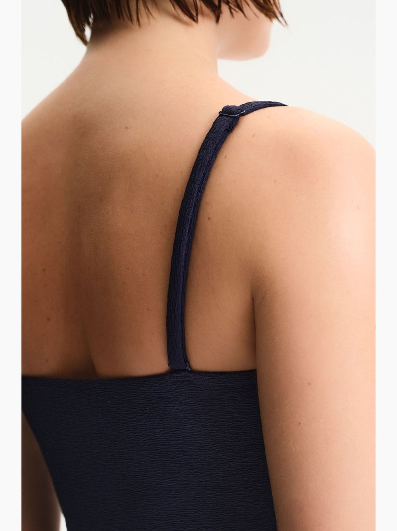Hailey maillot de bain asymétrique texturé penti Bleu marine - Kiabi