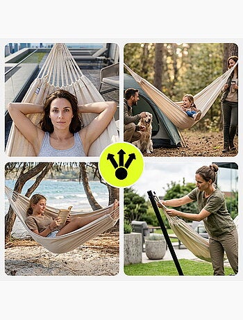 Hamac suspendu de jardin bohème 200 x 150 avec housse de transport - charge 100 kg