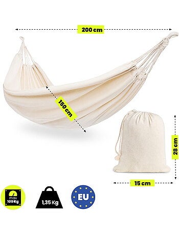 Hamac suspendu de jardin bohème 200 x 150 avec housse de transport - charge 100 kg