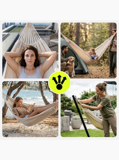 Hamac suspendu de jardin bohème 200 x 150 avec housse de transport - charge 100 kg - Kiabi Hamac suspendu de jardin bohème 200 x 150 avec housse de transport - charge 100 kg - Kiabi