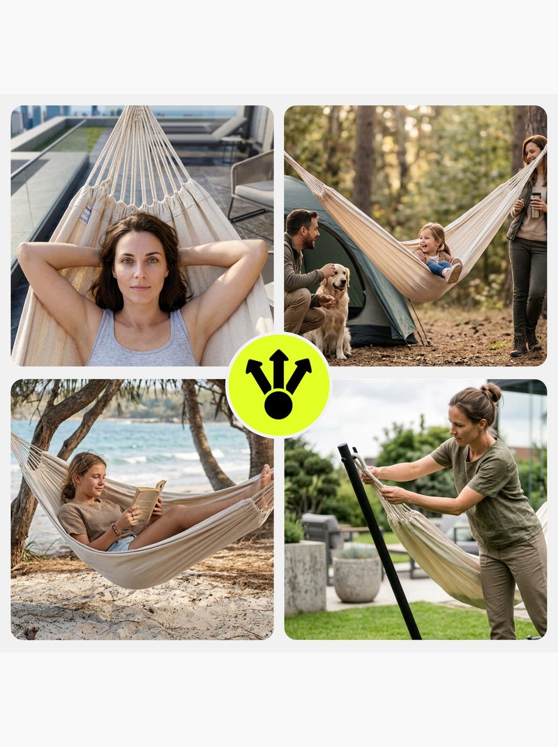 Hamac suspendu de jardin bohème 200 x 150 avec housse de transport - charge 100 kg Beige - Kiabi