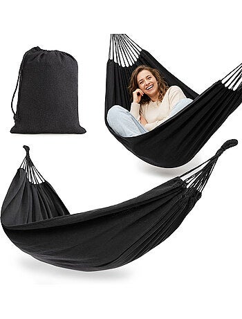 Hamac Suspendu de jardin bohème gris 200 x 150 avec Housse de Transport - Charge 100 kg