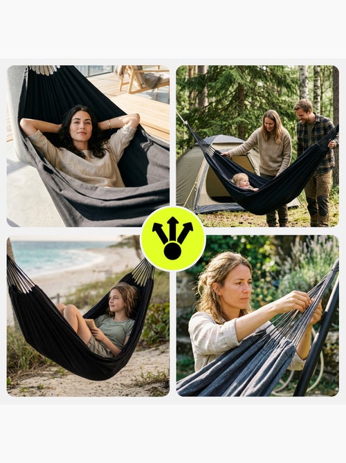 Hamac Suspendu de jardin bohème gris 200 x 150 avec Housse de Transport - Charge 100 kg - Kiabi Hamac Suspendu de jardin bohème gris 200 x 150 avec Housse de Transport - Charge 100 kg - Kiabi