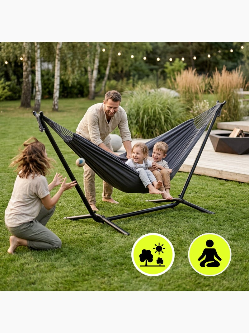 Hamac Suspendu de jardin bohème gris 200 x 150 avec Housse de Transport - Charge 100 kg Gris - Kiabi