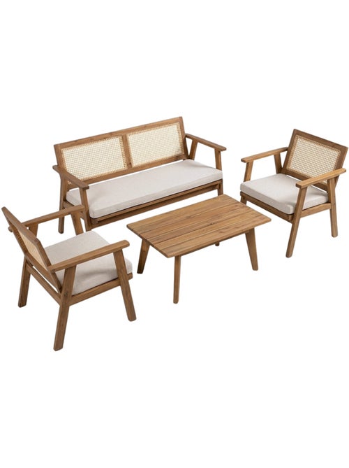 HANOI Salon de jardin 4 places en acacia et cannage - Kiabi