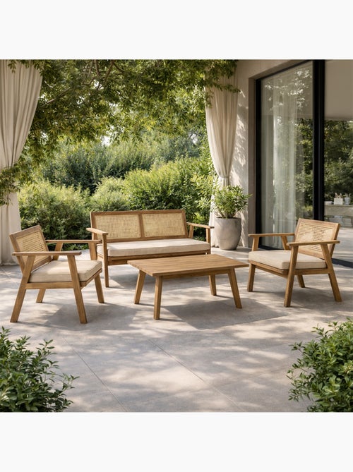 HANOI Salon de jardin 4 places en acacia et cannage - Kiabi