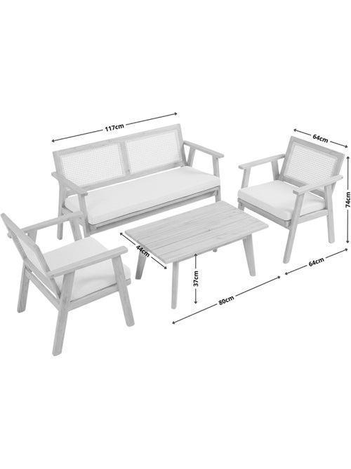 HANOI Salon de jardin 4 places en acacia et cannage - Kiabi