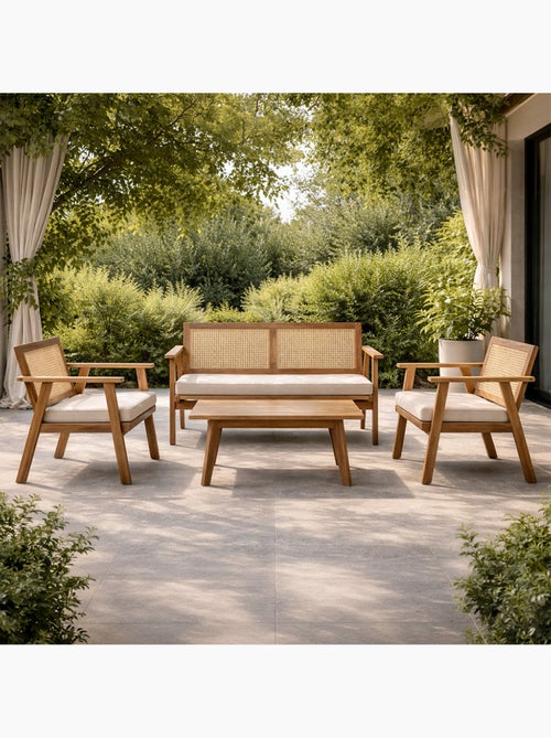 HANOI Salon de jardin 4 places en acacia et cannage - Kiabi