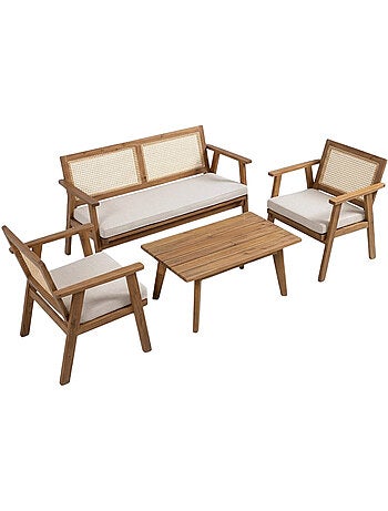 HANOI Salon de jardin 4 places en bois d’acacia et cannage