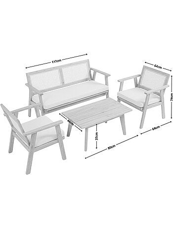HANOI Salon de jardin 4 places en bois d’acacia et cannage