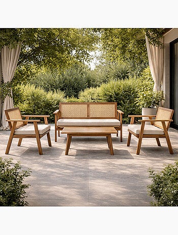 HANOI Salon de jardin 4 places en bois d’acacia et cannage