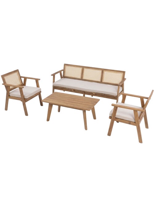 HANOI Salon de jardin 5 places en acacia et cannage - Kiabi