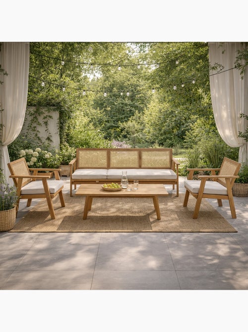 HANOI Salon de jardin 5 places en acacia et cannage - Kiabi