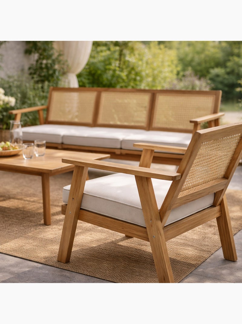 HANOI Salon de jardin 5 places en acacia et cannage Marron - Kiabi