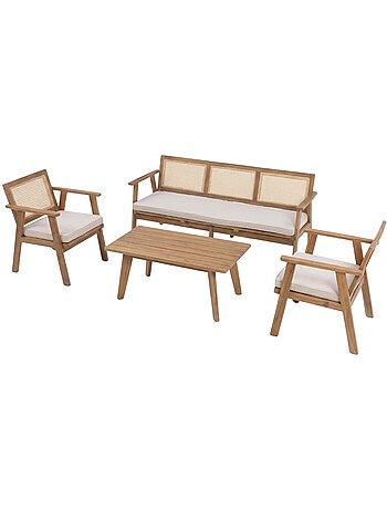 HANOI Salon de jardin 5 places en bois d’acacia et cannage