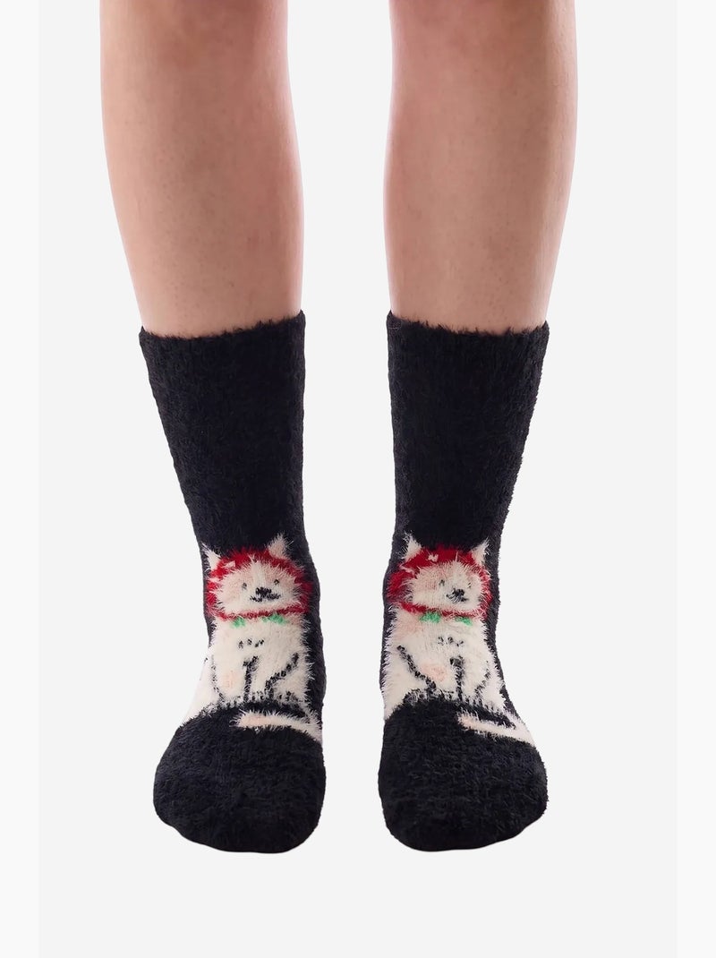 Happy cat chaussettes motif chat penti Noir - Kiabi