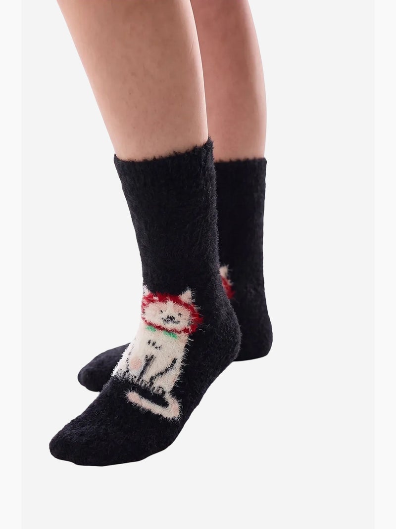 Happy cat chaussettes motif chat penti Noir - Kiabi