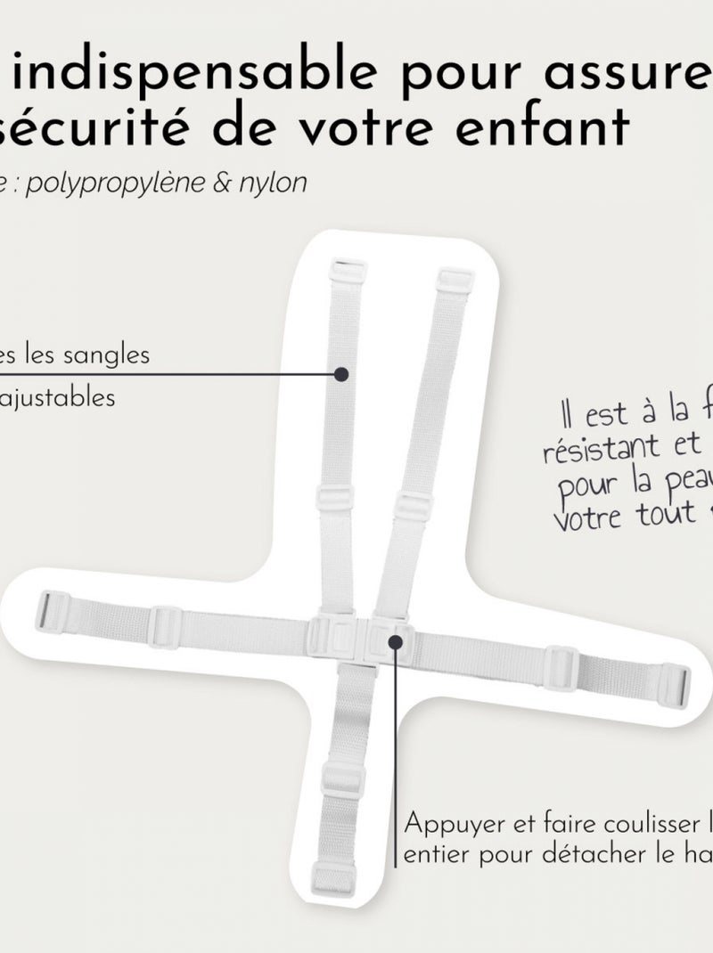 Harnais de sécurité 5 points pour chaise haute enfant - Gamme Ptit - Monsieur Bébé Blanc Blanc - Kiabi