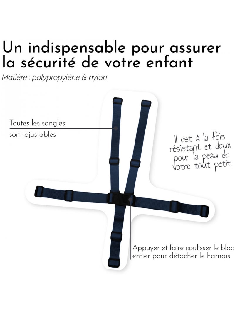 Harnais de sécurité 5 points pour chaise haute enfant - Gamme Ptit - Monsieur Bébé Bleu marine - Kiabi