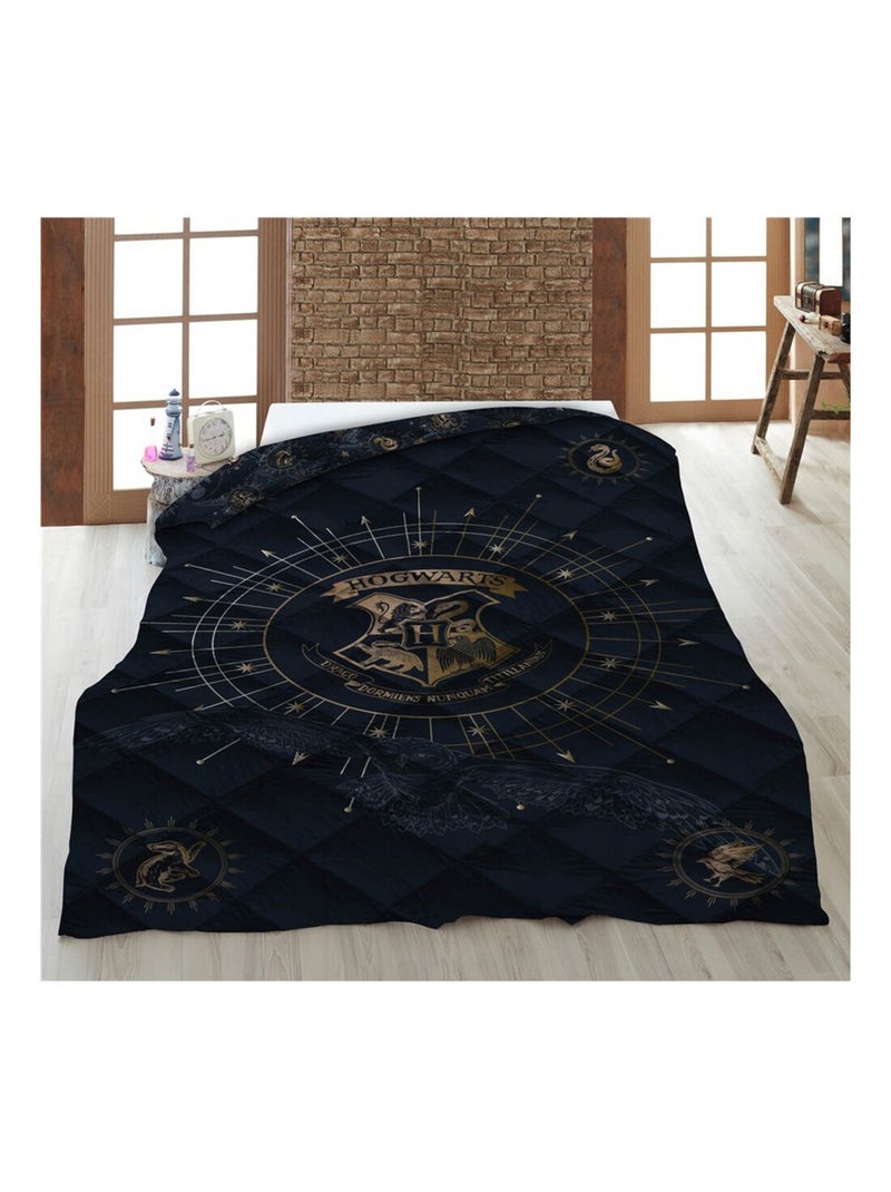 Harry Potter - Couette Imprimée Enfant Réversible Poudlard - Couverture 140x200 cm Noir - Kiabi
