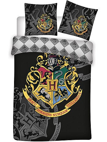 Harry Potter - Parure de Lit Enfant Blason d'Or - Housse de Couette 140x200 Taie d'Oreiller 63x63 cm