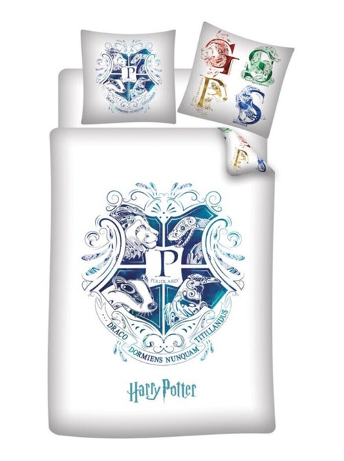 Harry Potter - Parure de Lit Enfant Blason Poudlard - Housse de Couette 140x200 cm Taie 63x63 cm - Kiabi