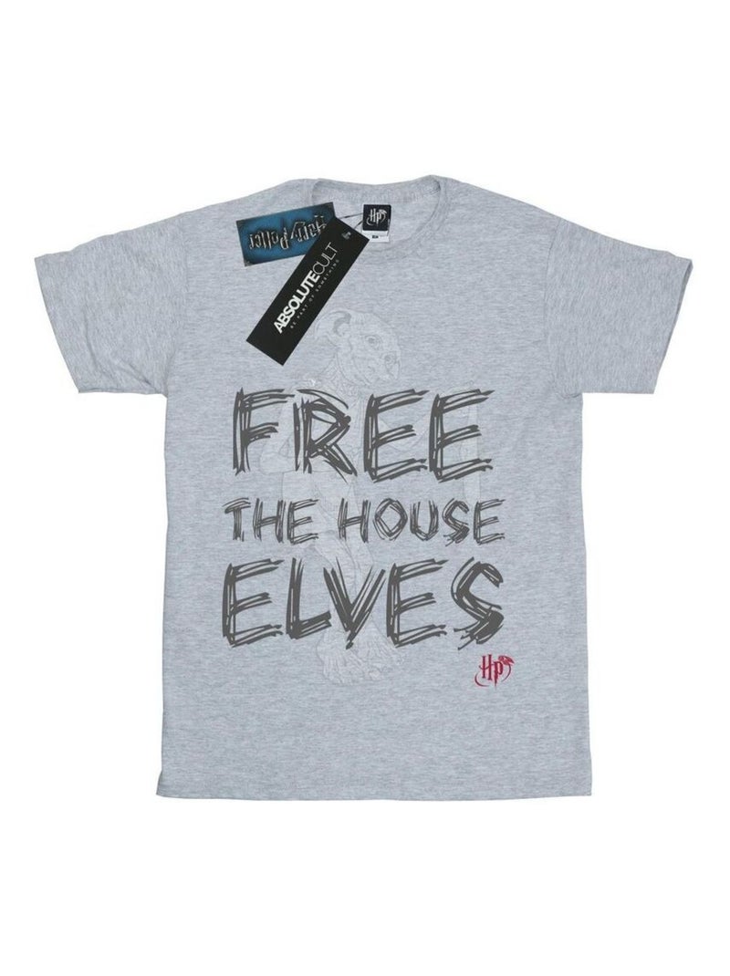 Harry Potter - T-shirt FREE THE HOUSE ELVES Gris chiné - Kiabi