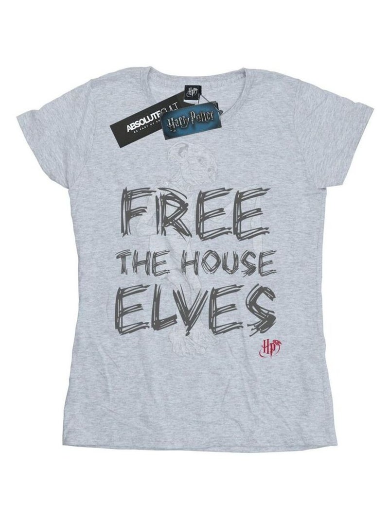 Harry Potter - T-shirt FREE THE HOUSE ELVES Gris chiné - Kiabi