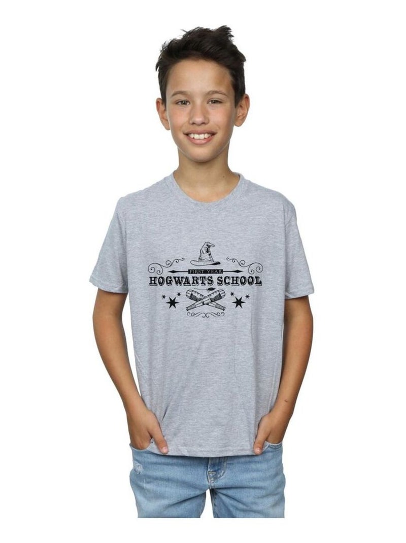 Harry Potter - T-shirt HOGWARTS FIRST YEAR Gris chiné - Kiabi