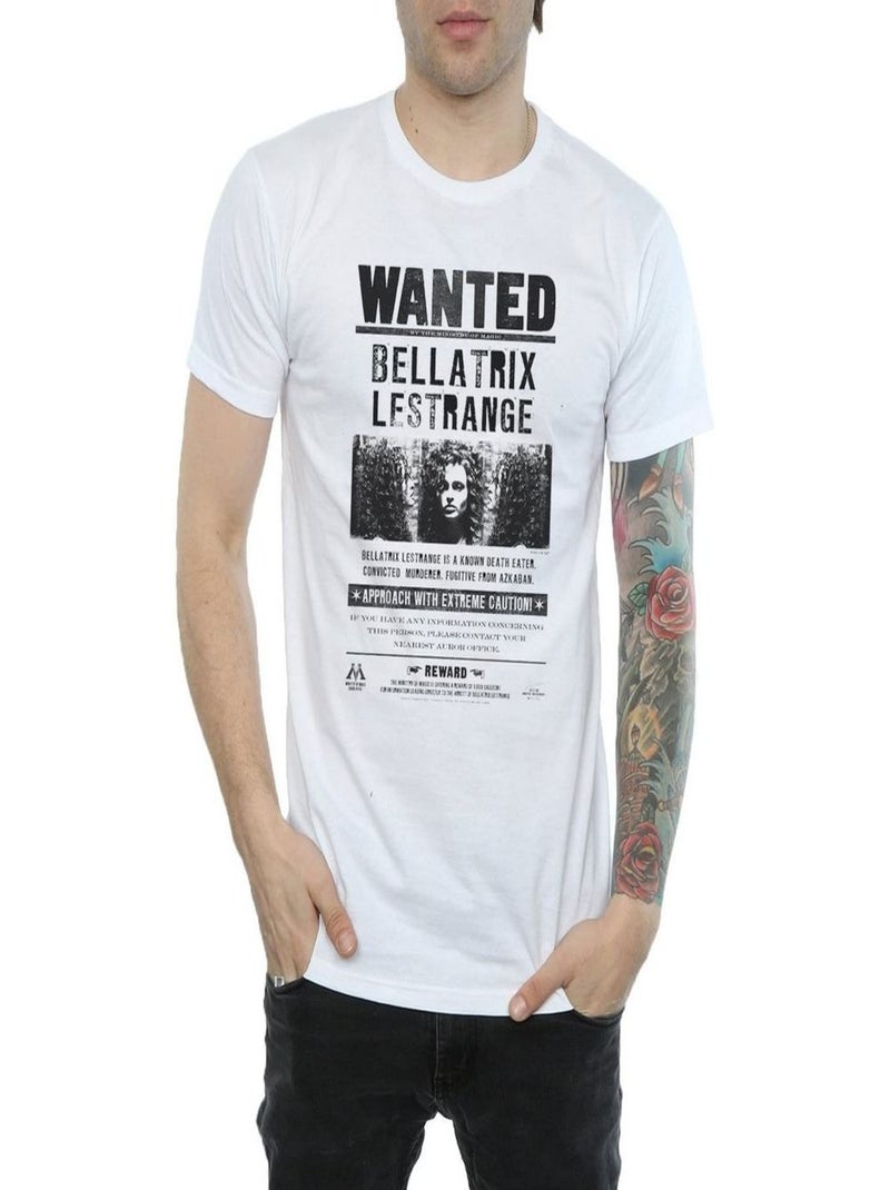 Harry Potter - T-shirt motif Bellatrix Lestrange motif/style poster 'Wanted' (Bellatrix Lestrange) Blanc - Kiabi