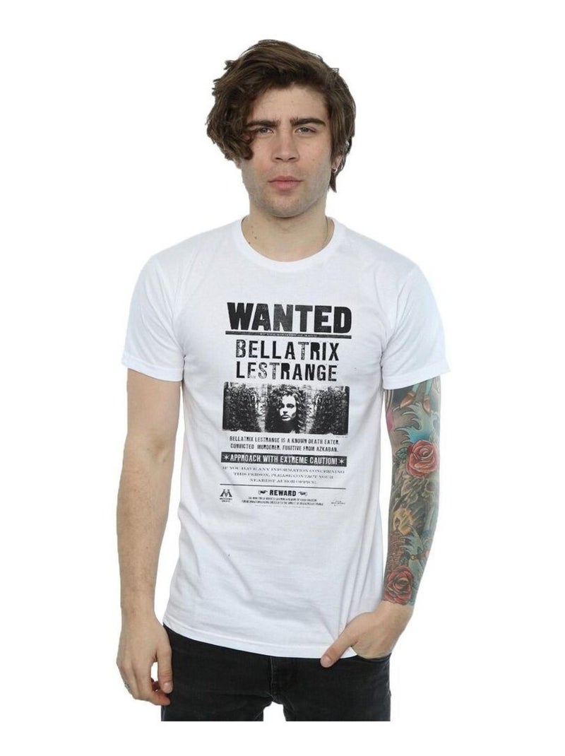 Harry Potter - T-shirt motif Bellatrix Lestrange motif/style poster 'Wanted' (Bellatrix Lestrange) Blanc - Kiabi