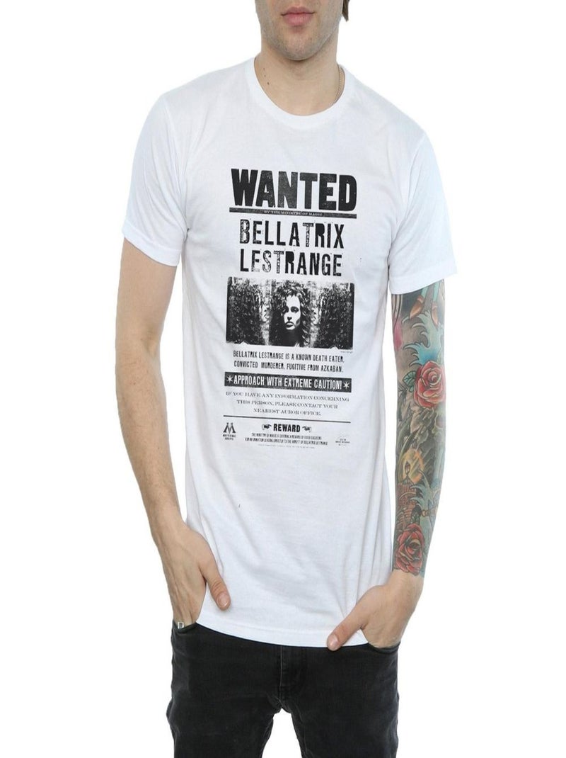 Harry Potter - T-shirt motif Bellatrix Lestrange motif/style poster 'Wanted' (Bellatrix Lestrange) Blanc - Kiabi