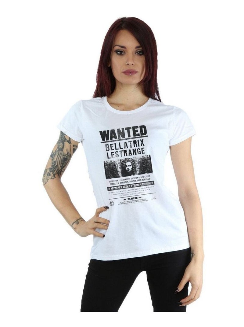 Harry Potter - T-shirt motif Bellatrix Lestrange motif/style poster 'Wanted' (Bellatrix Lestrange) Blanc - Kiabi