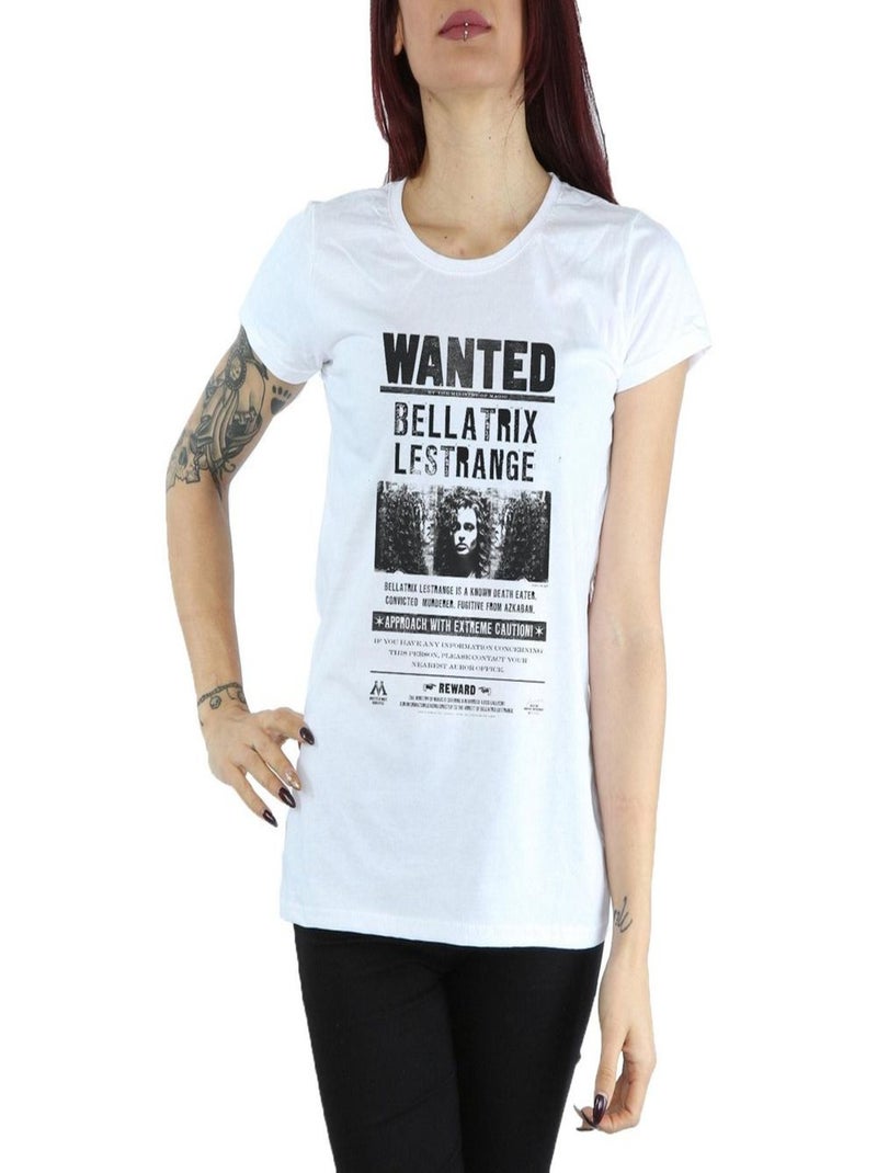 Harry Potter - T-shirt motif Bellatrix Lestrange motif/style poster 'Wanted' (Bellatrix Lestrange) Blanc - Kiabi