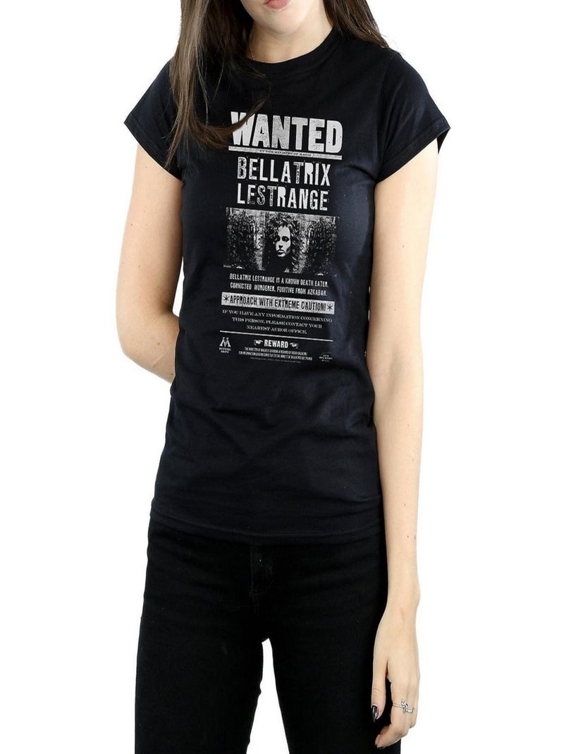 Harry Potter - T-shirt motif Bellatrix Lestrange motif/style poster 'Wanted' (Bellatrix Lestrange) Noir - Kiabi