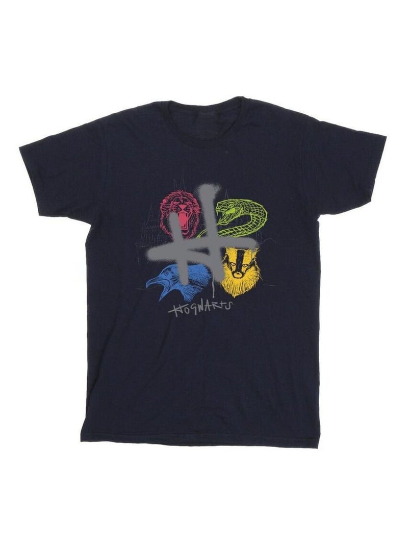 Harry Potter - T-shirt motif/style H à la bombe et emblème Bleu marine - Kiabi