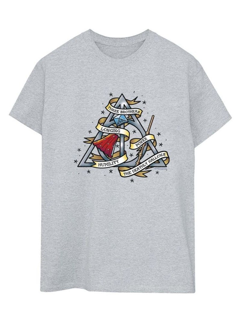 Harry Potter - T-shirt THE DEATHLY HALLOWS Gris chiné - Kiabi