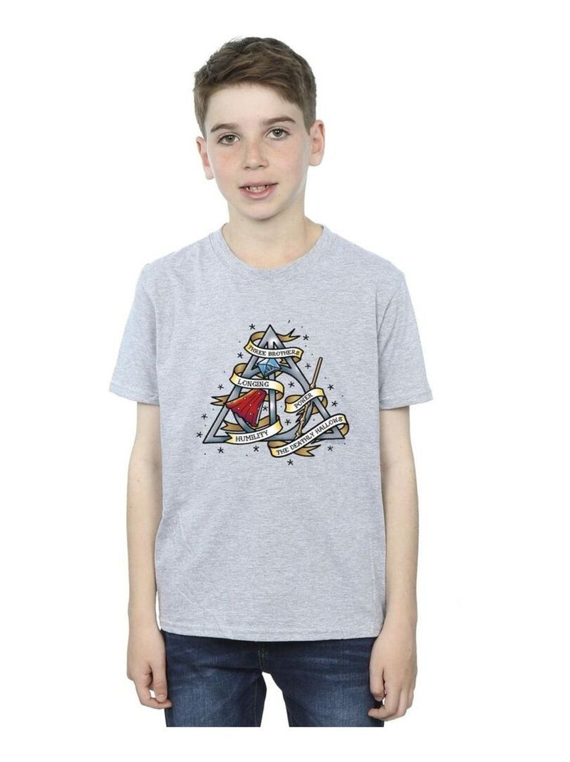 Harry Potter - T-shirt THE DEATHLY HALLOWS Gris chiné - Kiabi
