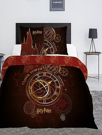 Harry Potter, Parure de Lit Double Imprimée Réversible Polycoton, CLOCK TOWER