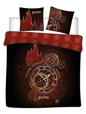 Harry Potter, Parure de Lit Double Imprimée Réversible Polycoton, CLOCK TOWER
