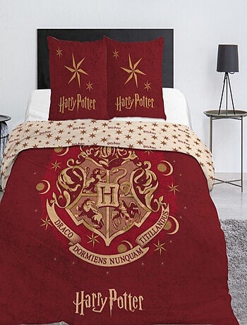 Harry Potter, Parure de Lit Double Imprimée Réversible, POUDLARD ROUGE