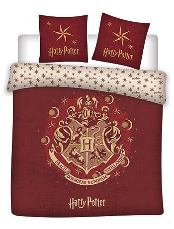 Harry Potter, Parure de Lit Double Imprimée Réversible, POUDLARD ROUGE