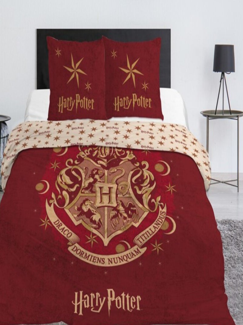 Harry Potter, Parure de Lit Double Imprimée Réversible, POUDLARD ROUGE Rouge - Kiabi