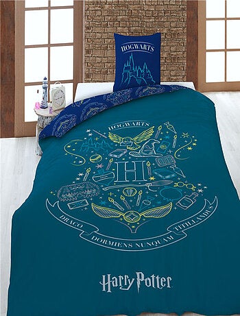 Harry Potter, Parure de Lit Enfant Imprimée Réversible, BLASONS BLEU