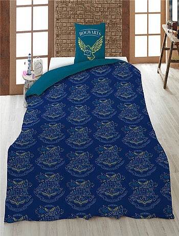 Harry Potter, Parure de Lit Enfant Imprimée Réversible, BLASONS BLEU