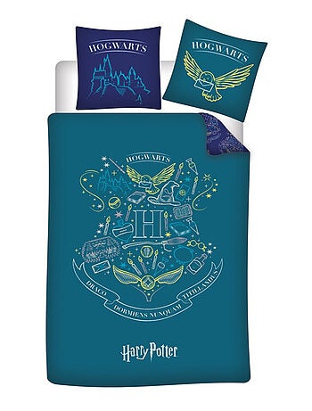 Harry Potter, Parure de Lit Enfant Imprimée Réversible, BLASONS BLEU