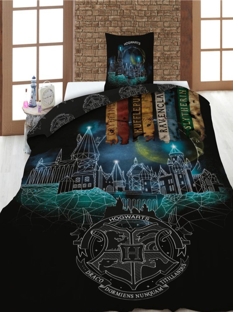 Harry Potter, Parure de Lit Enfant Imprimée Réversible, POUDLARD NIGHT Noir - Kiabi